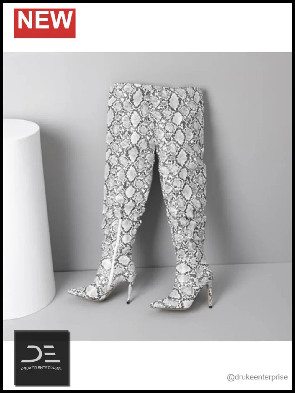 Snakeskin Over the Knee Boots Women Pointed Toe Stiletto Heel Pleated